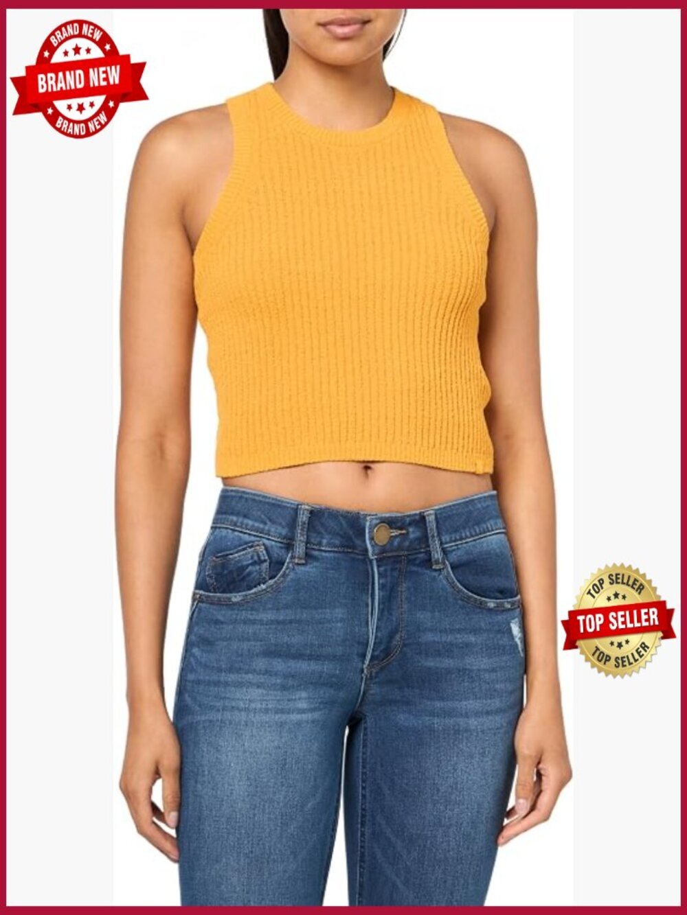 Ribbed Lightweight Sleeveless Tank Top High Neck Cropped